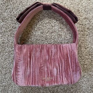 Kate Spade Pink Velvet Shoulder Bag with Bow Strap